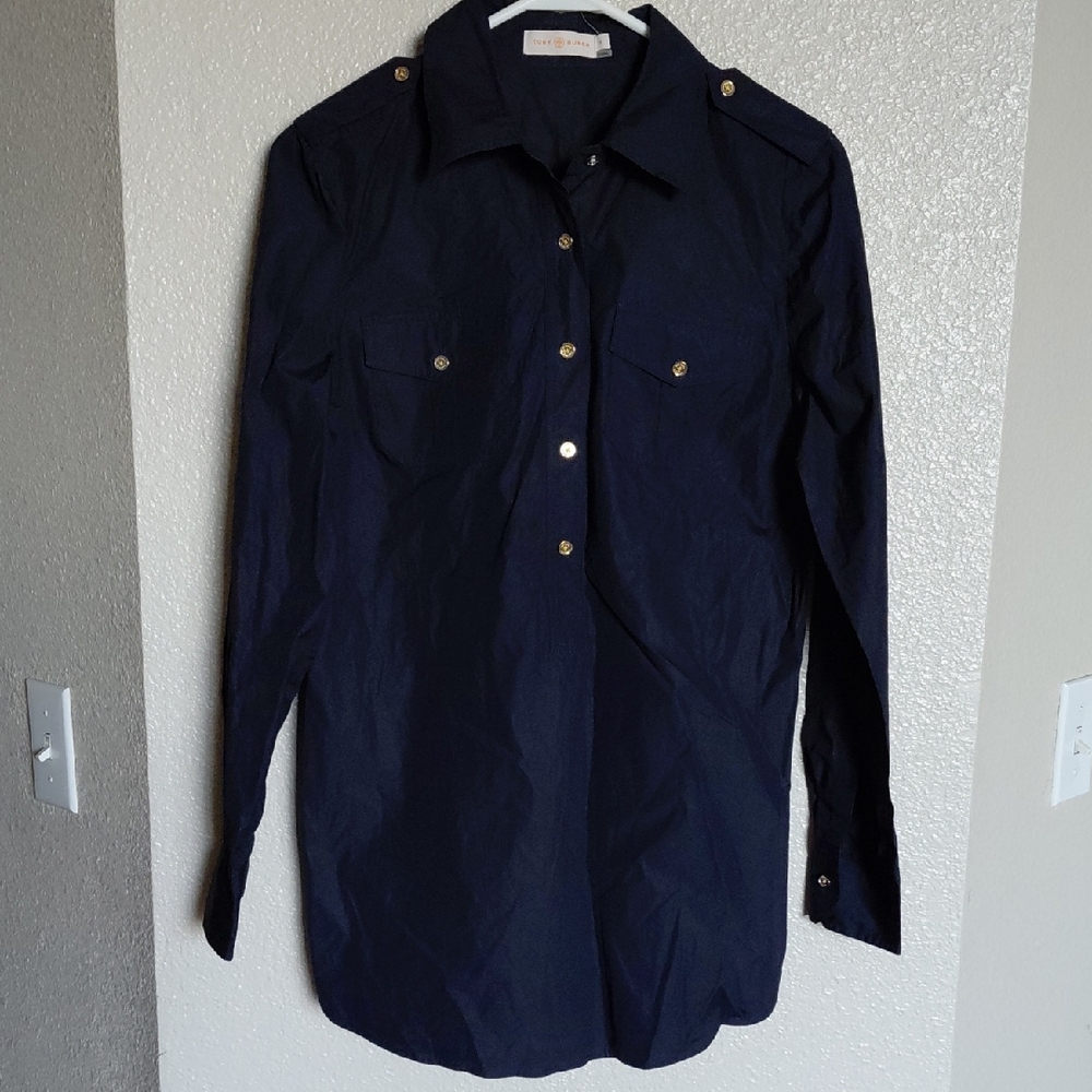 Tory Burch Navy Long-Sleeved Shirt Size 8 NWOT